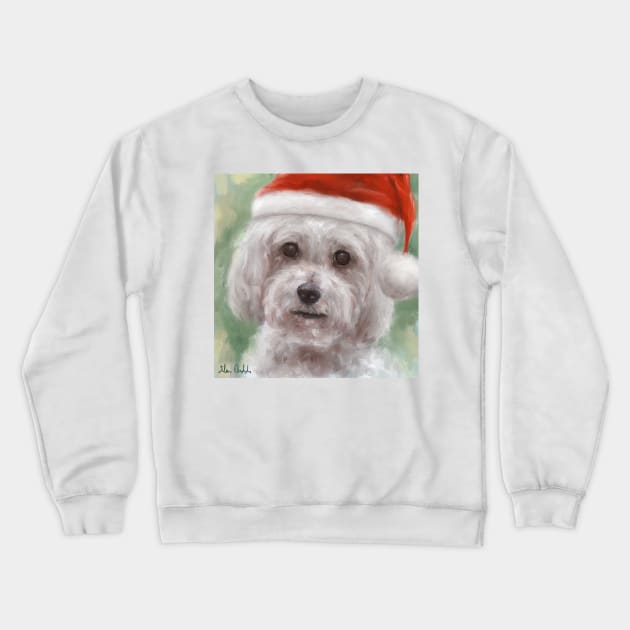 Painting of a Cute Poodle Maltese Mix with Red Santa Hat Crewneck Sweatshirt by ibadishi